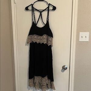 Free People Black Sleeveless Dress Tank Top Mid Length Lace Tank Top Size Small